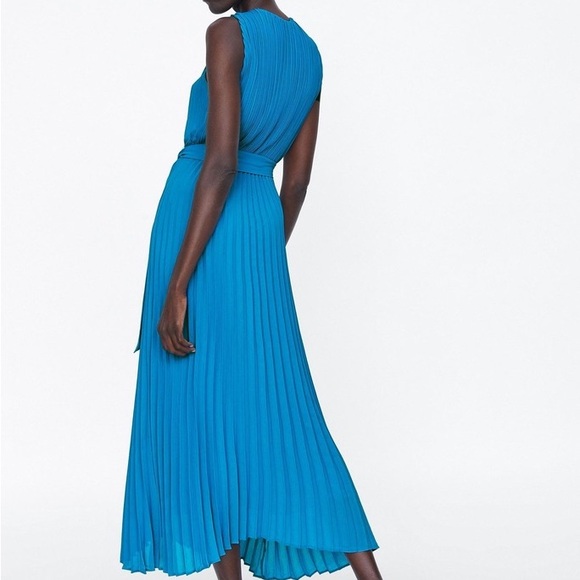 ZARA BLUE BLUE CRISS CROSS HALTER LONG DRESS - Picture 6 of 10